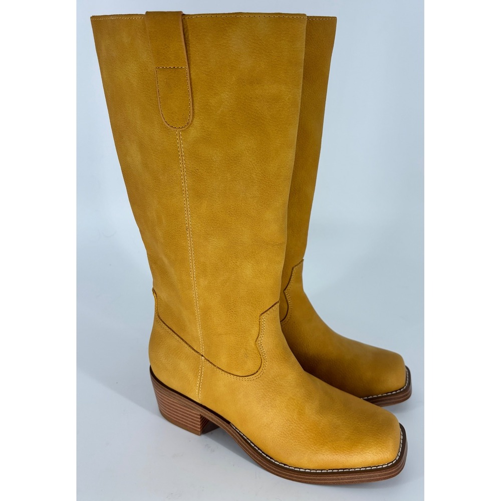 Mia Duston Tall Boots Banana Yellow Women Size 6.5 Square Toe Block Heel Zipper